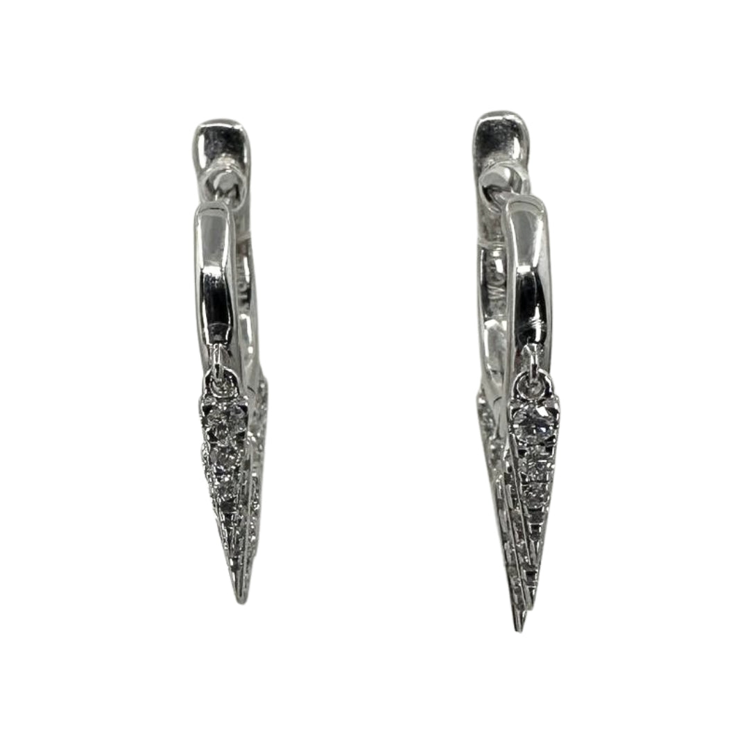 18 Karat White Gold Diamond Triangle Hoop Earrings