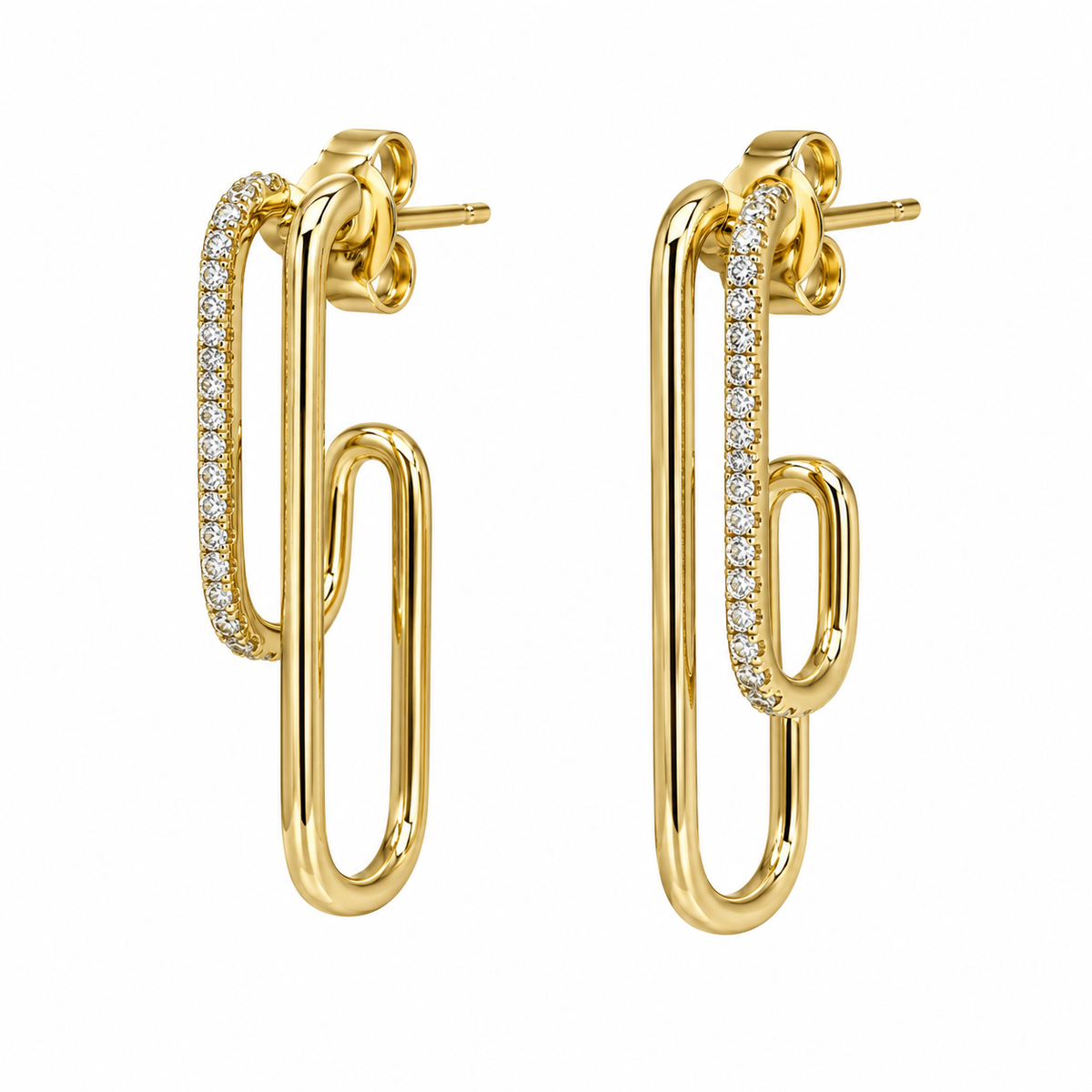 Yellow Gold Round Diamond Double Hoops