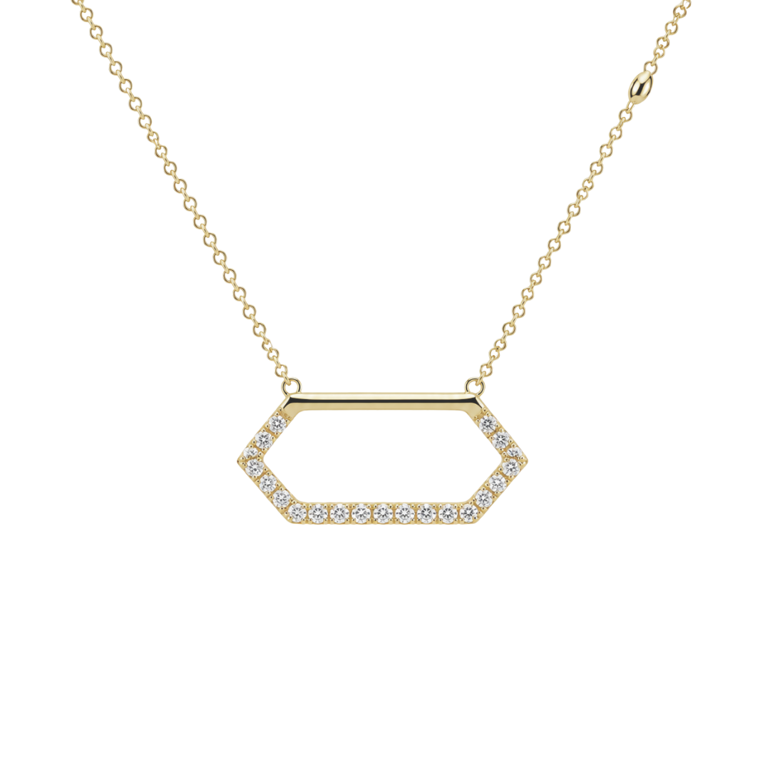 Yellow Gold Round Diamond Geometric Necklace