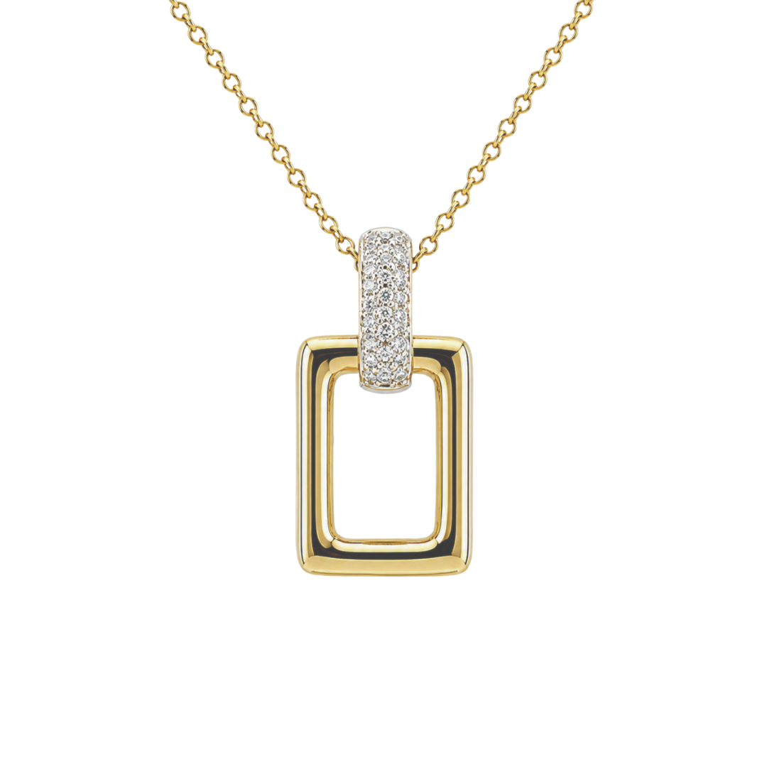 Yellow Gold Round Diamond Square Necklace