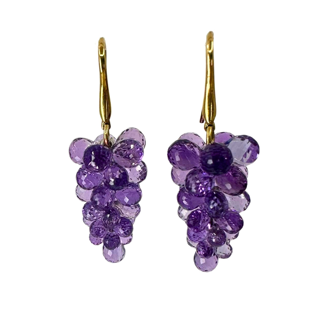 Yellow Gold Amethyst Grape Cluster Dangle Earrings