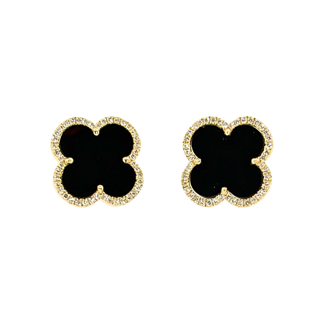 Fantasy Cut Onyx Quatrefoil Earrings