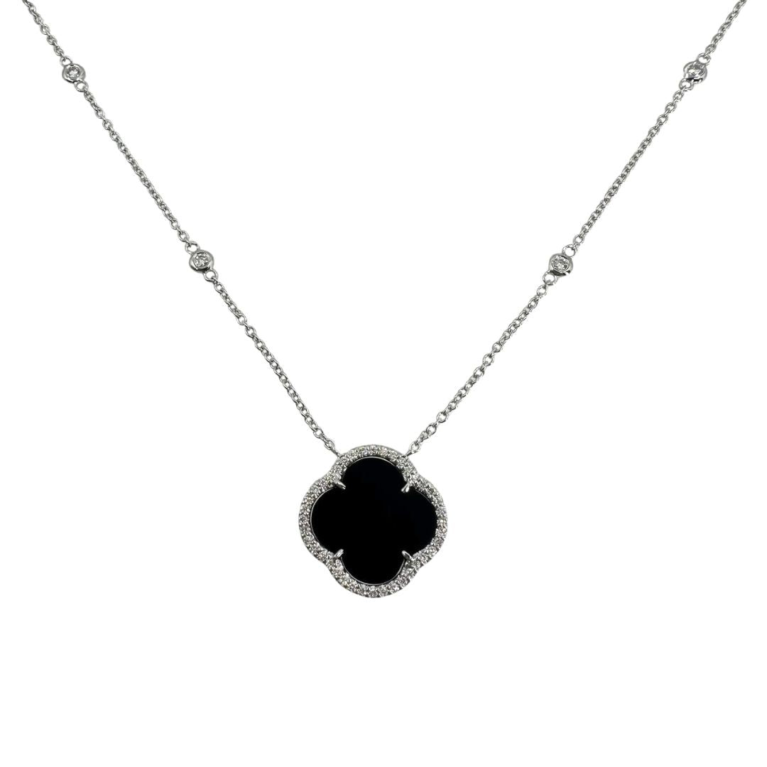 White Gold Onyx Quatrefoil Necklace