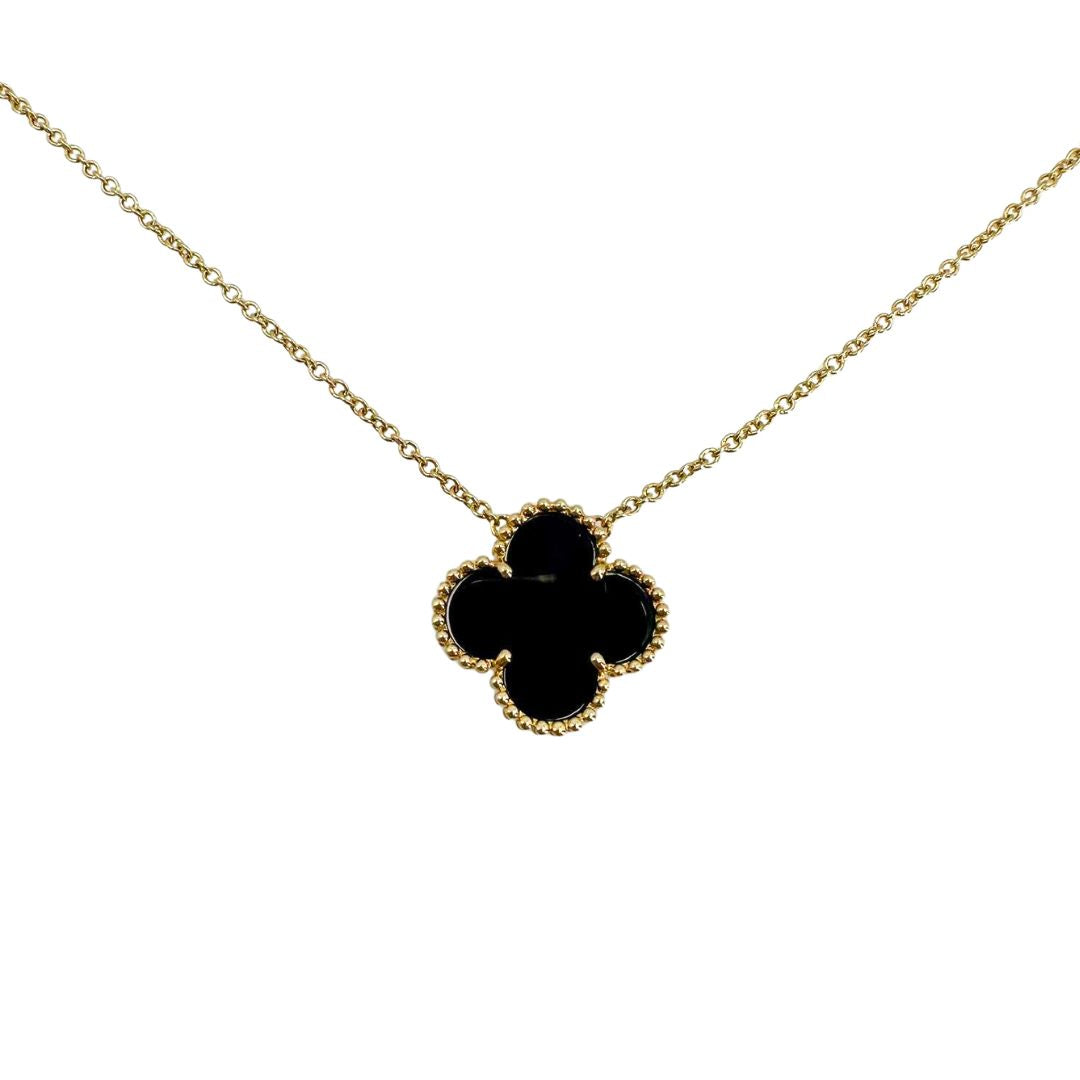 Yellow Gold Onyx Quatrefoil Necklace