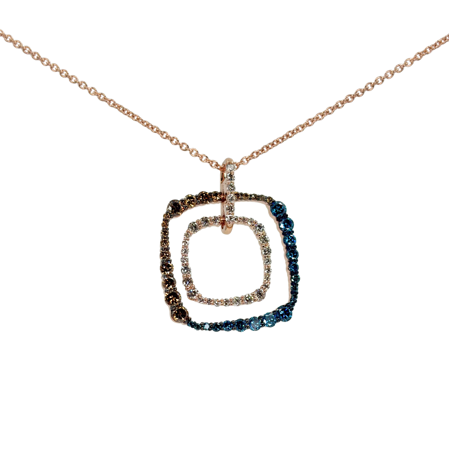 Rose Gold Blue and Champagne Diamond Necklace