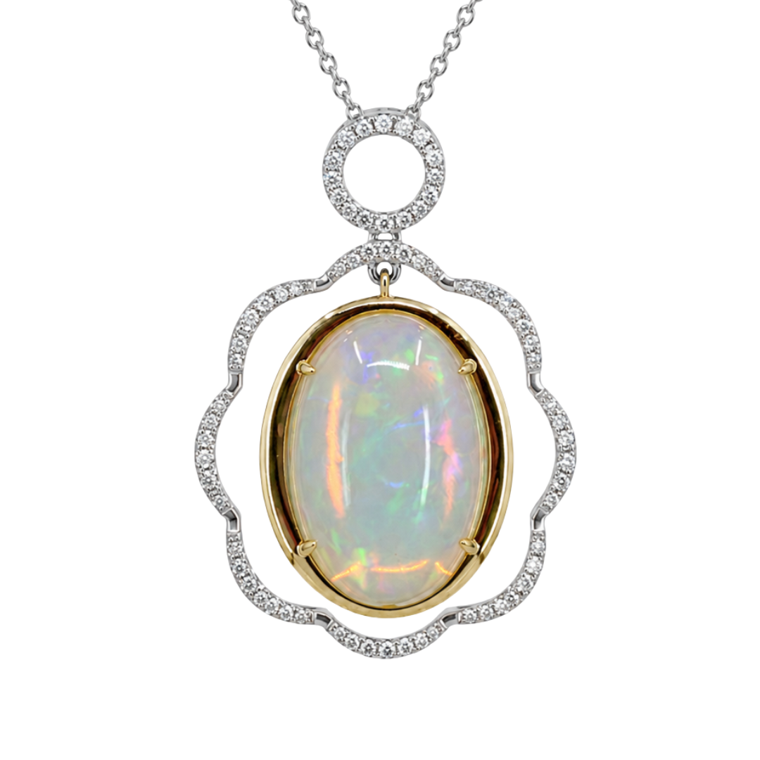 Two Tone Gold Oval Opal Necklace