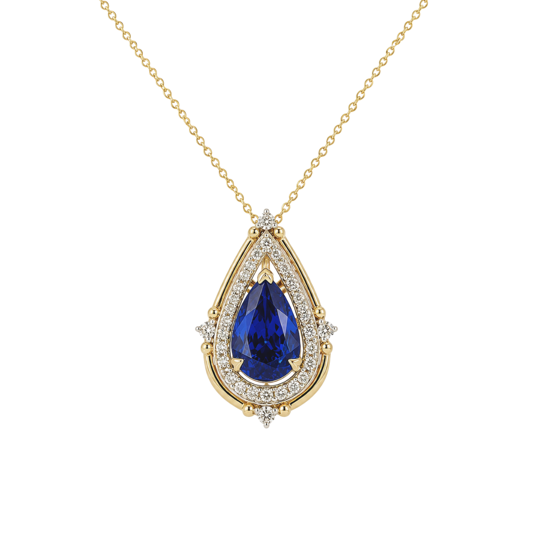 Yellow Gold Pear Tanzanite Drop Necklace