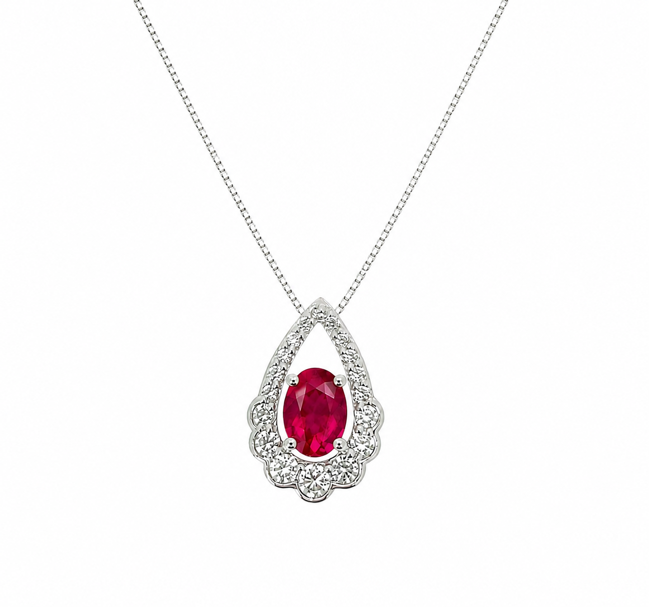 White Gold Oval Ruby Teardrop Pendant