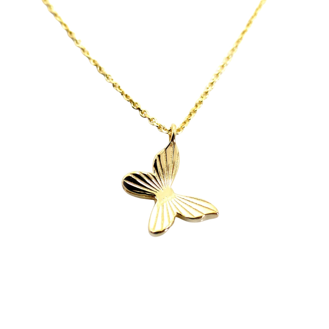 Yellow Gold Diamond Cut Mini Butterfly Necklace