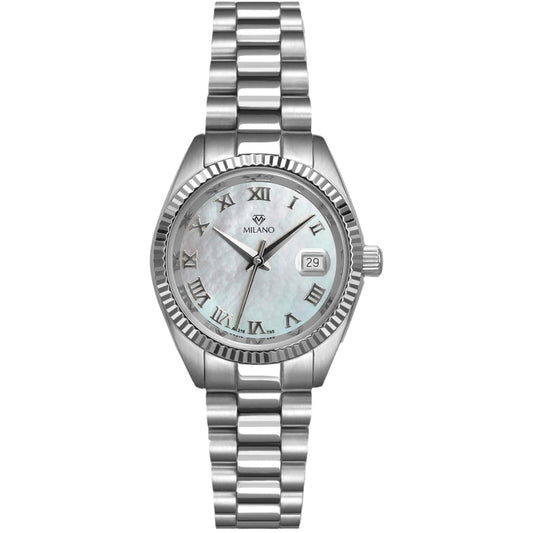 White Stainless Steel Rolex Style with Fluted Bezel and White MOP Dial