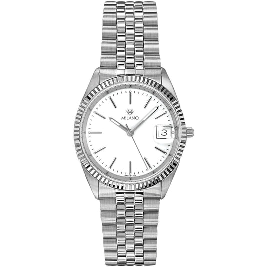 White Stainless Steel Dress Watch with White Dial