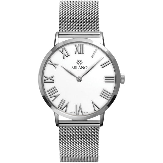 White Stainless Steel Dress Watch with Mesh Bracelet