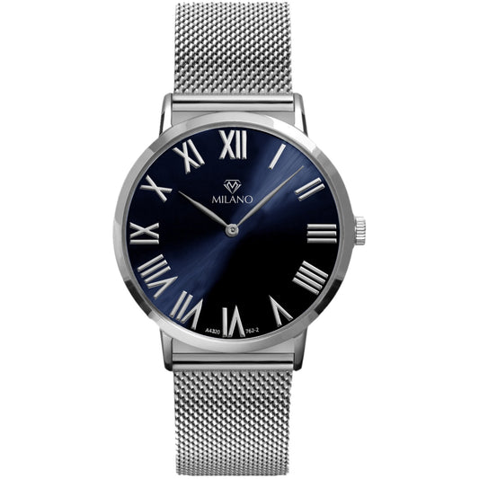 White Stainless Steel Dress Watch with Dark Blue Dial