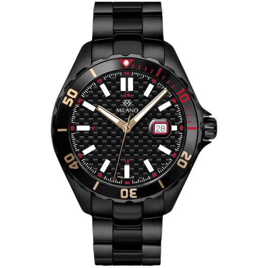 Black Stainless Steel Divers Watch with Carbon Fiber Dial