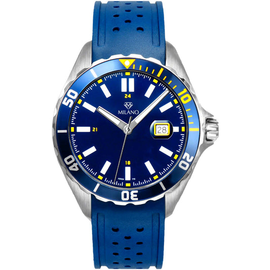 White Stainless Steel Diver Watch with Blue Dial/Bezel/Strap