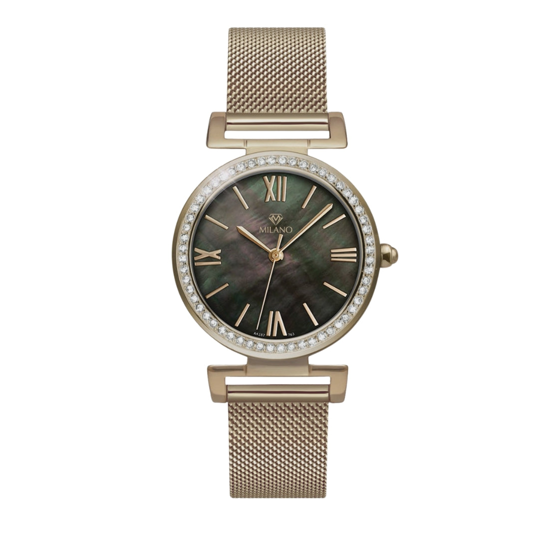 Yellow Stainless Steel Black Mother of Pearl Dial Dress Watch