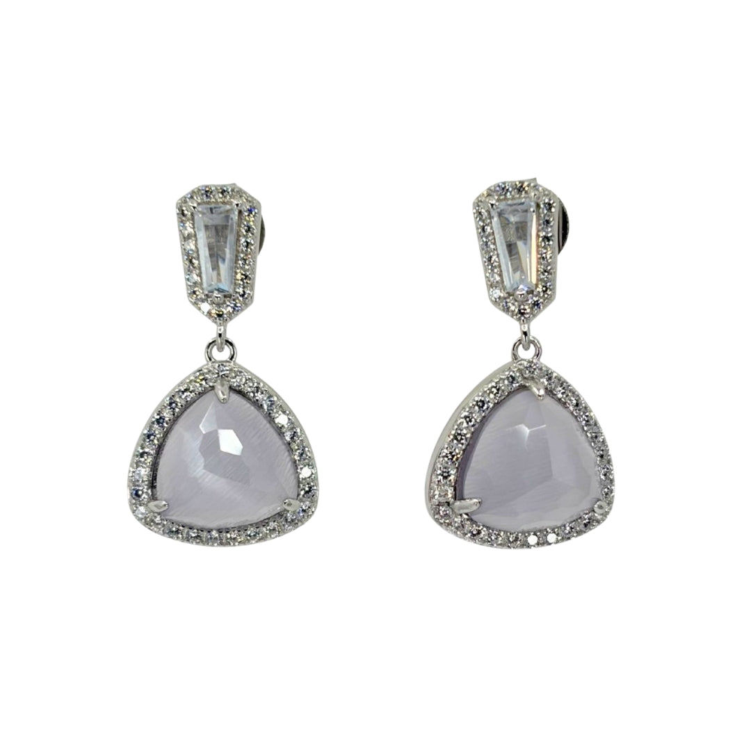 Yellow Silver Purple Faceted Trillion Drop Earrings