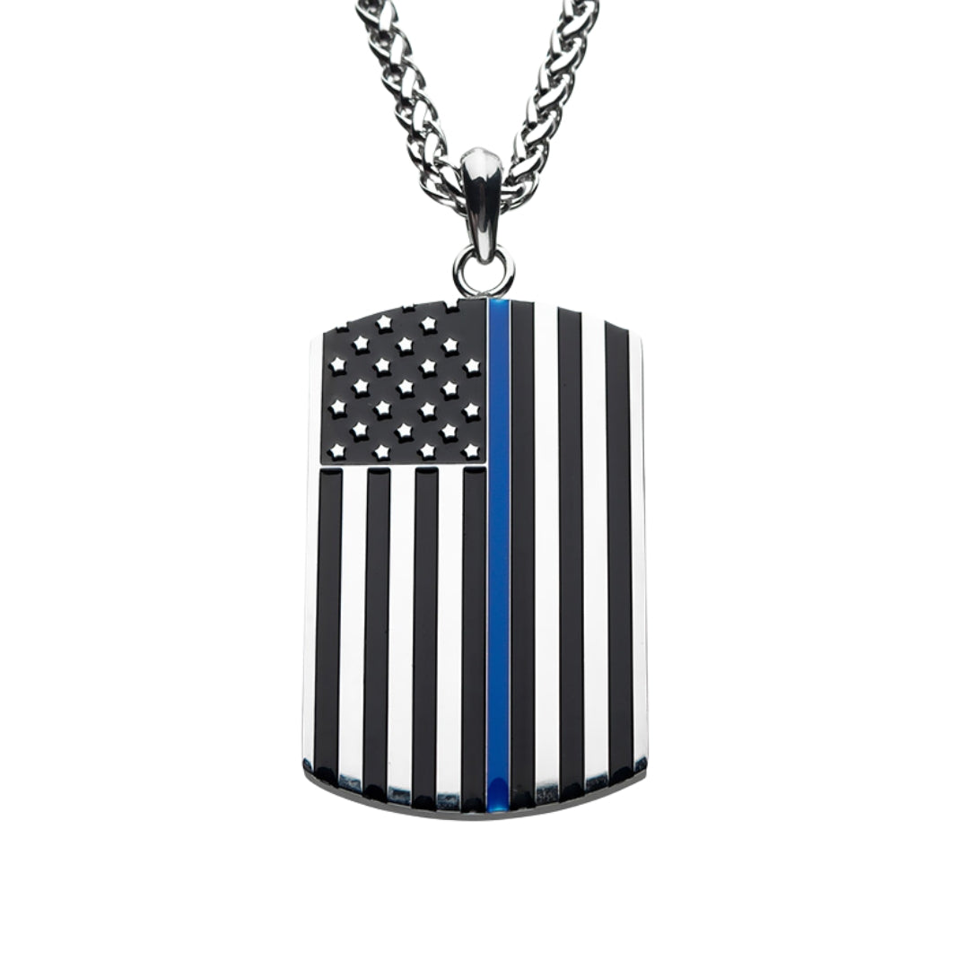 Thin Blue Line American Flag Dog Tag Pendant