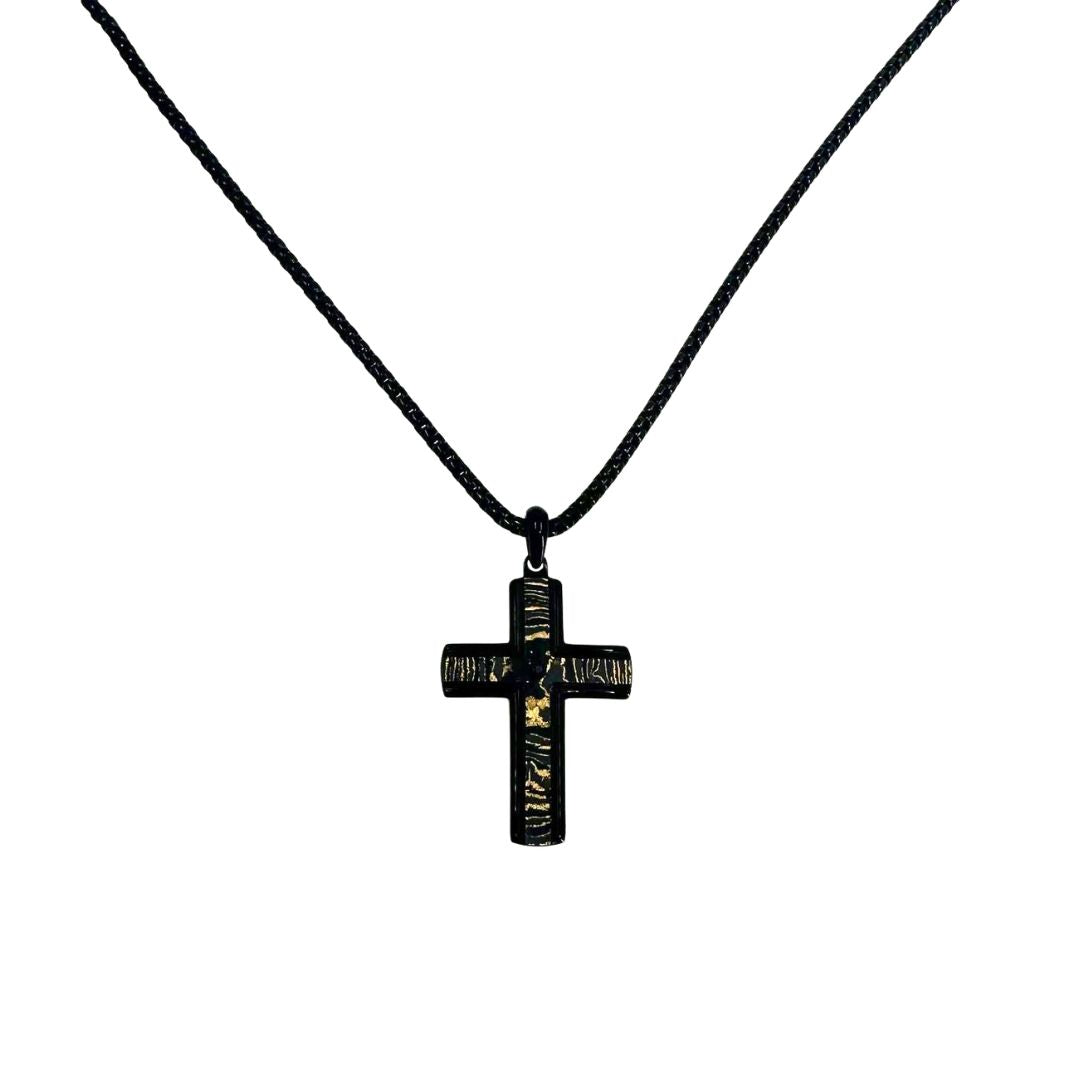 Black Carbon and Copper Cross Pendant
