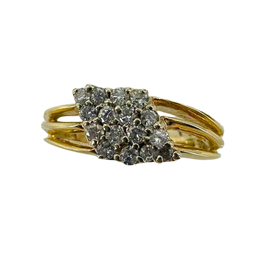 Yellow Gold Diamond Cluster Split Shank Ring