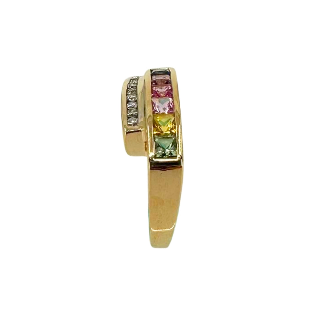 Yellow Gold Multi-Color Sapphire Bypass Ring