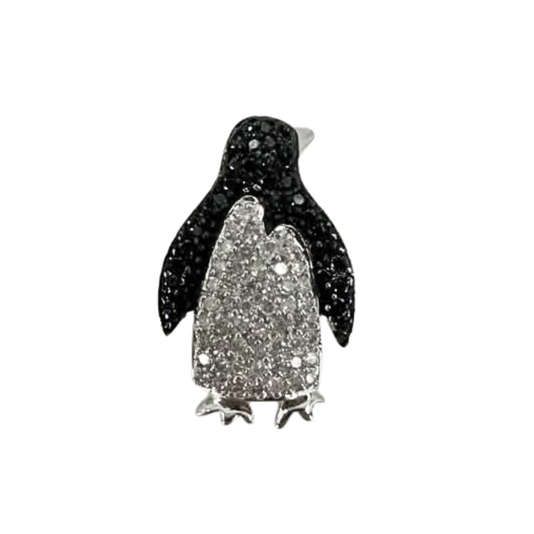White Gold Black Diamond Penguin Pendant