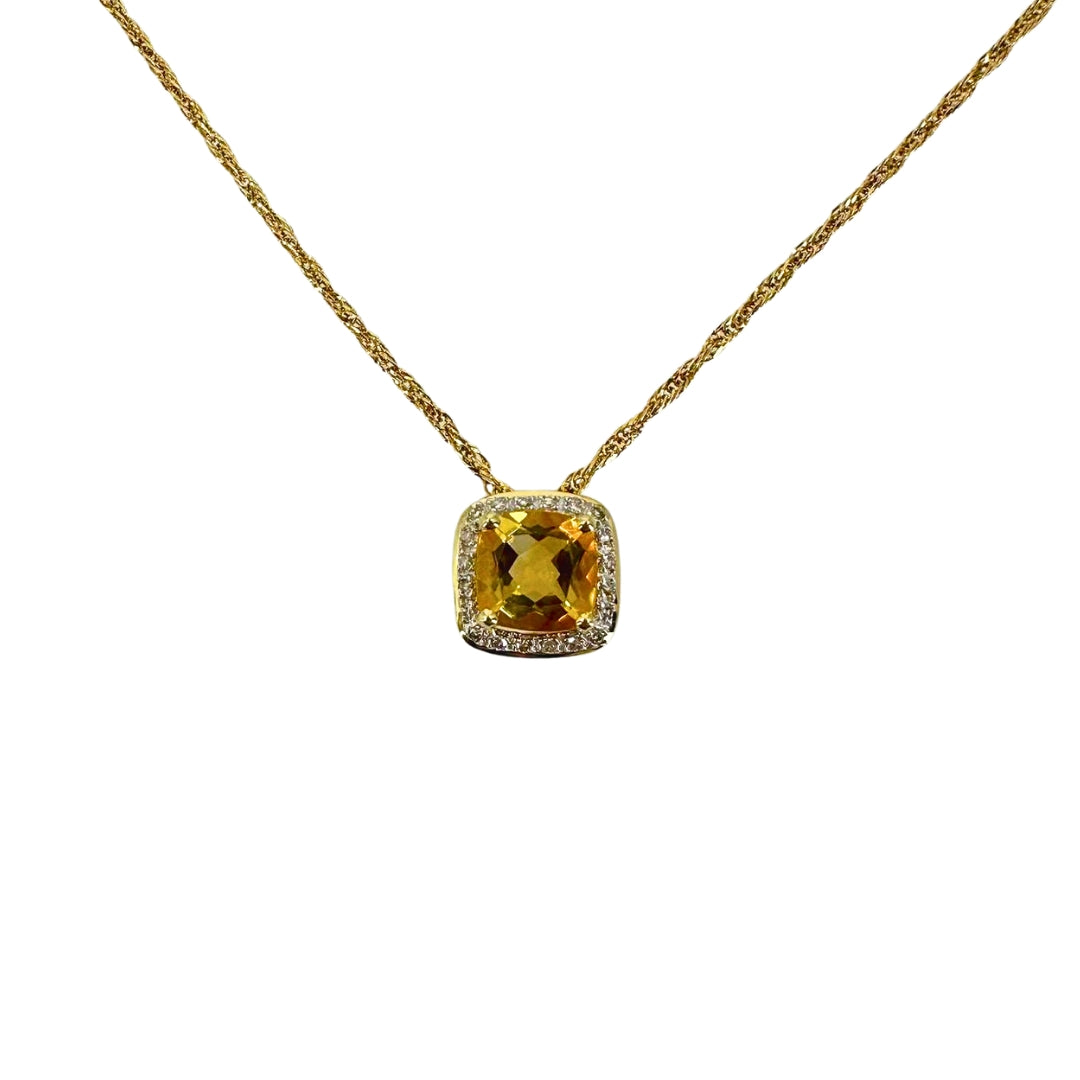 Gold Cushion Citrine Slide Pendant