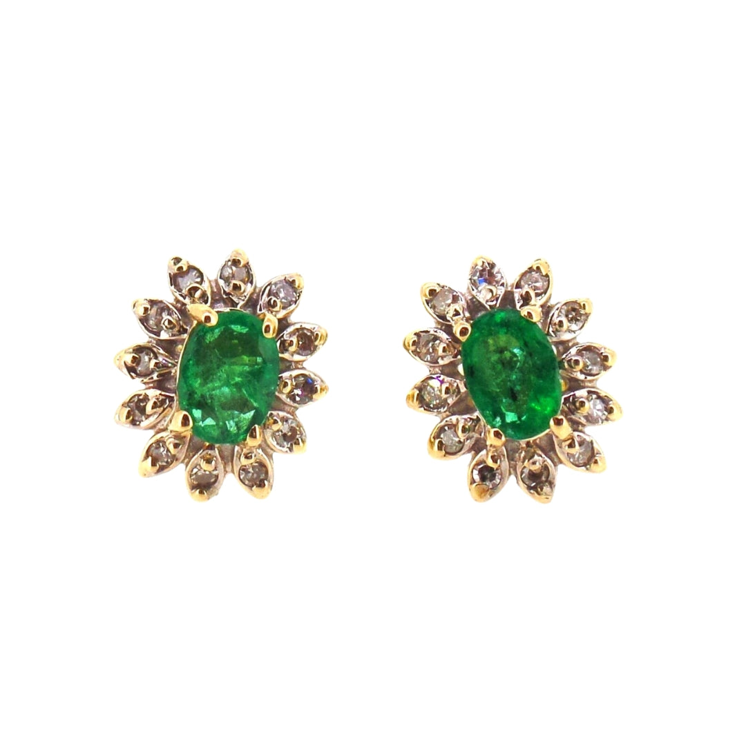 Yellow Gold Emerald Stud Earrings