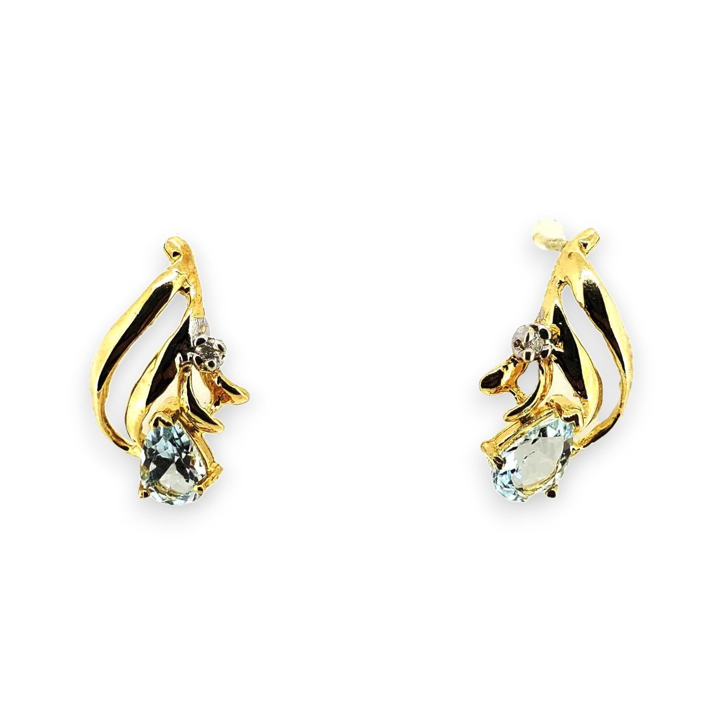Yellow Gold Aquamarine and Diamond Studs