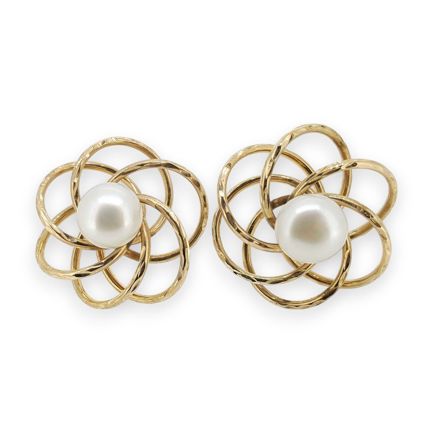 Vintage Yellow Gold Pearl Spiral Earrings