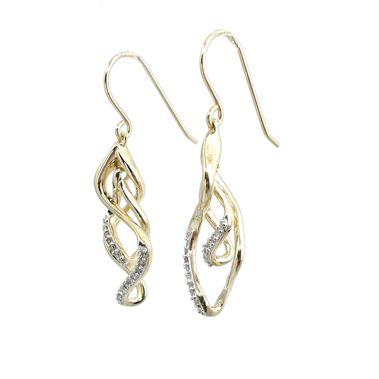 Yellow Gold Diamond Swirl Drop Earrings