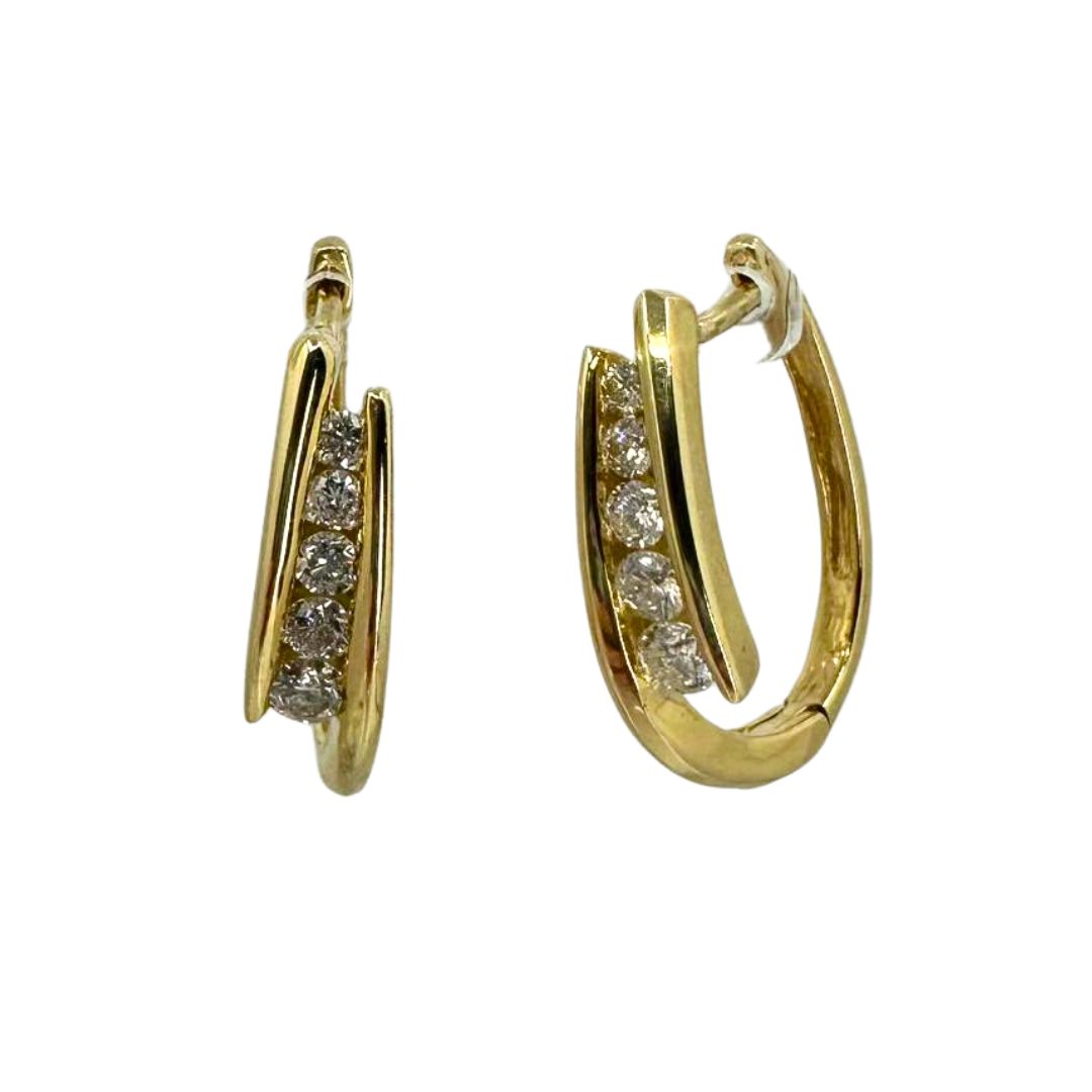 Gold Channel Set Diamond Hoops