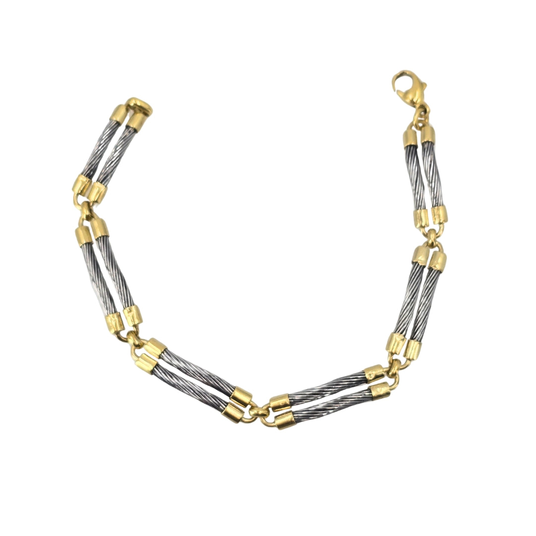 Two Tone Gold/Stainless Steel Cable Double Row Bracelet