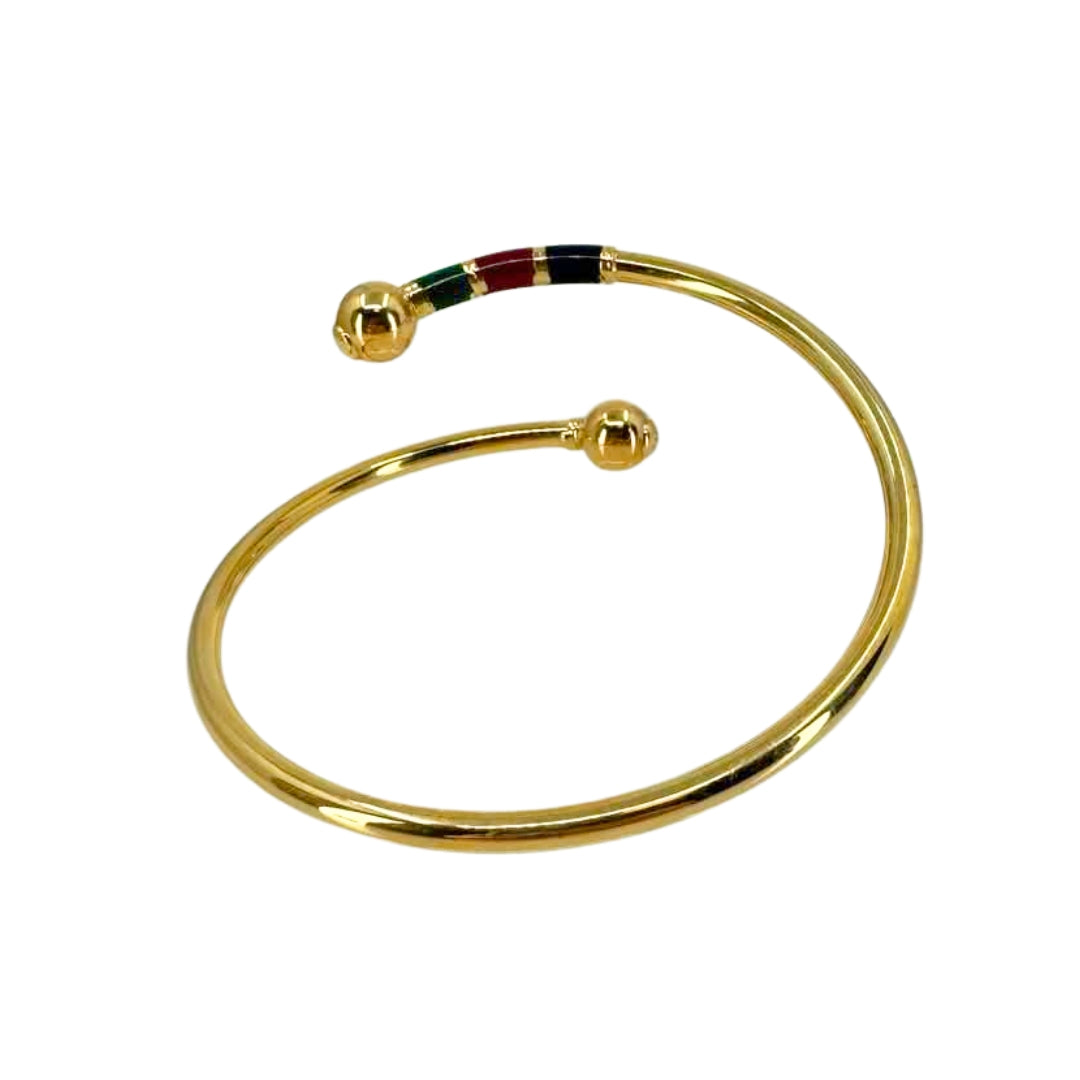 Yellow Gold Enamel Band Open Bangle Bracelet