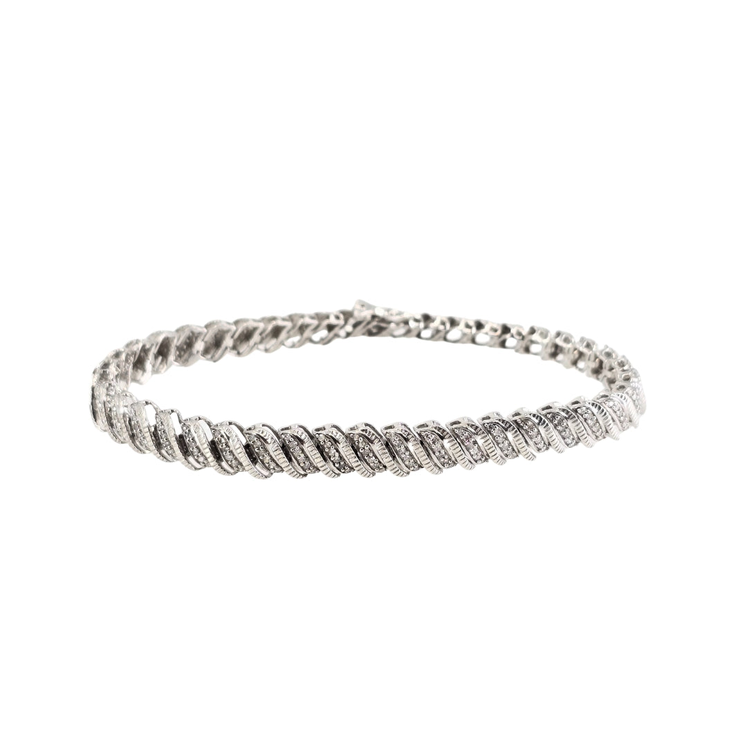 Sterling Silver Round Diamond S-Link Bracelet