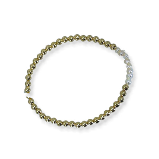 Gold Filled Beaded Bracelet with Faceted Pearl Bar