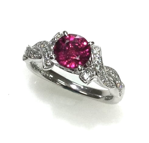 White Gold Pink Tourmaline and Diamond Pave Ring