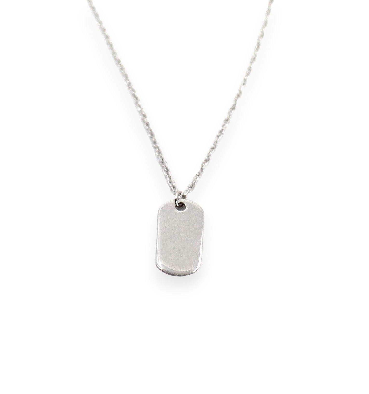 Mens Silver Square Link Chain Dog Tag Pendant Geometric 