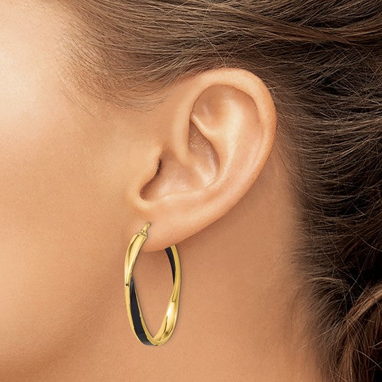 Gold-Tone Sterling Silver Black Enamel Hoops