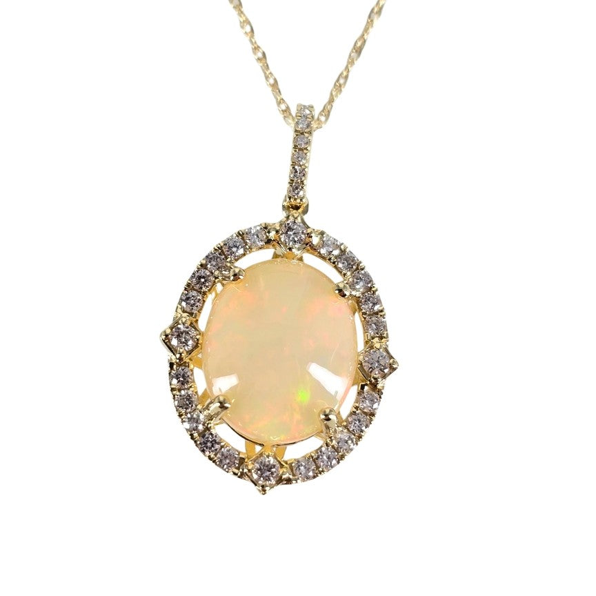 Yellow Gold Oval Opal Drop Pendant