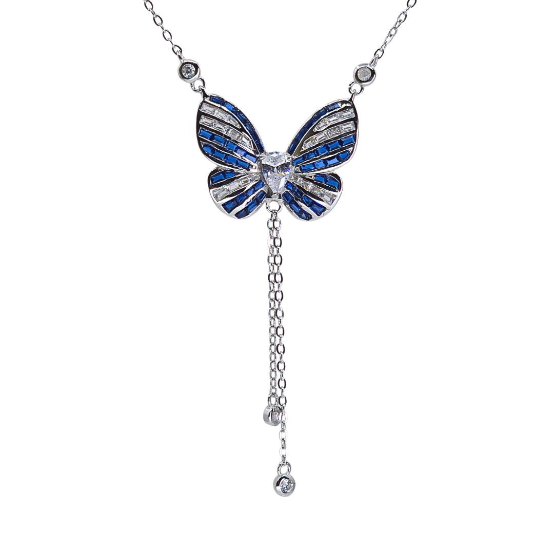 Sterling Silver Blue Crystal Butterfly Necklace