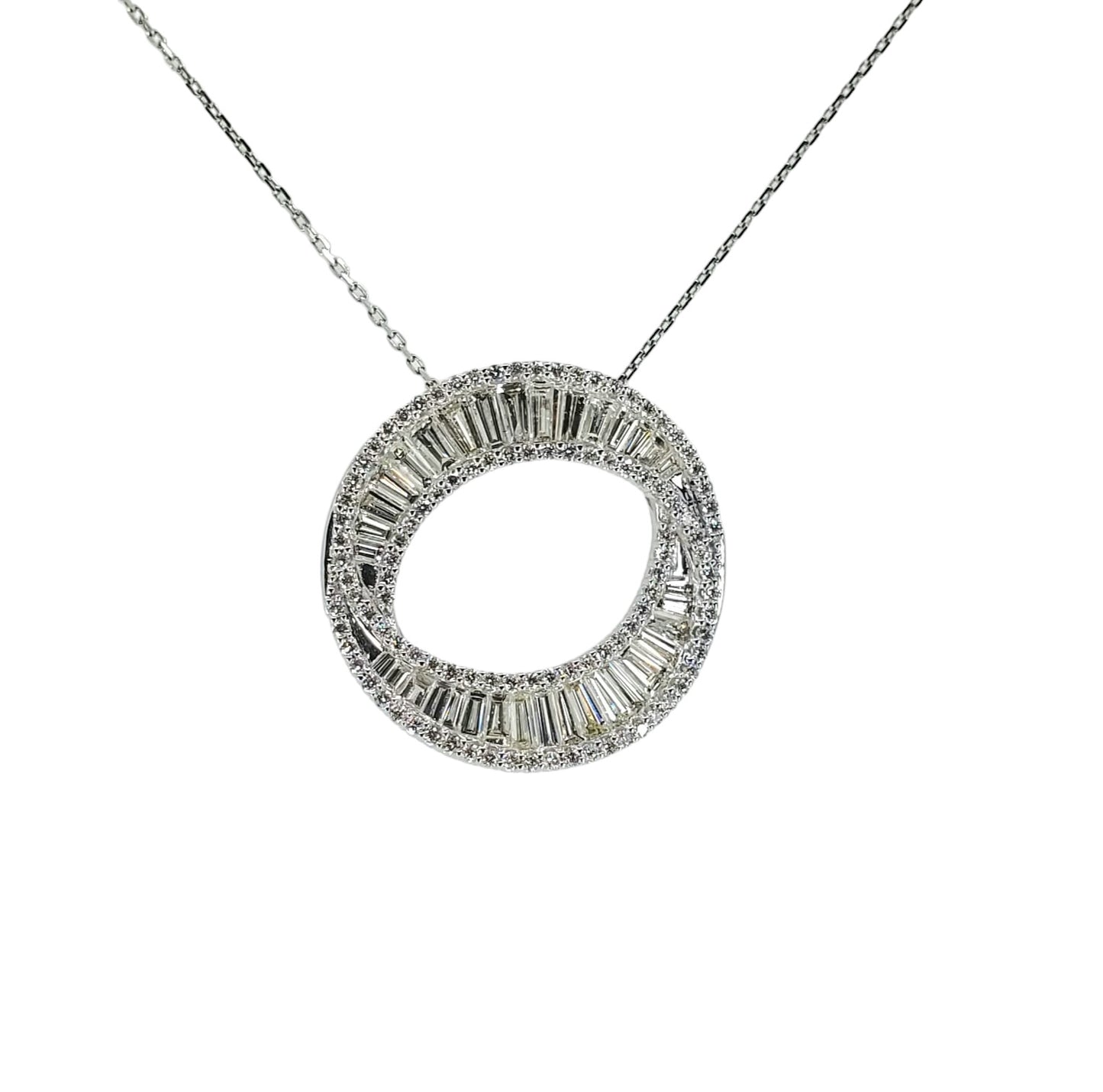 White Gold Baguette Diamond Circle Pendant