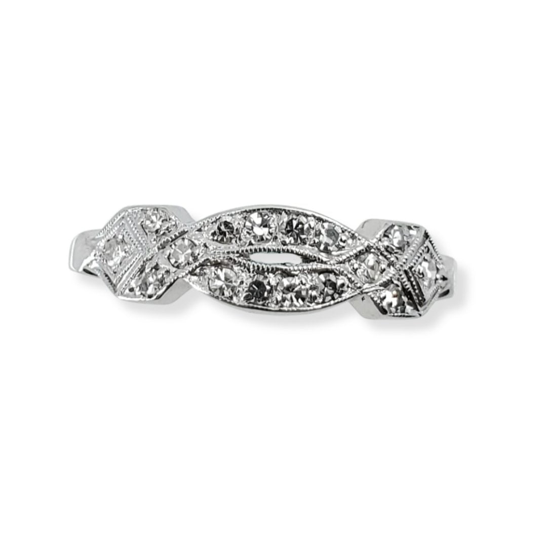 Vintage White Gold Diamond Weave Design Ring