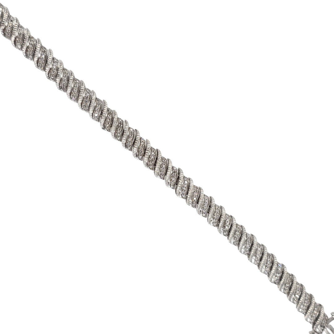 Sterling Silver Round Diamond S-Link Bracelet
