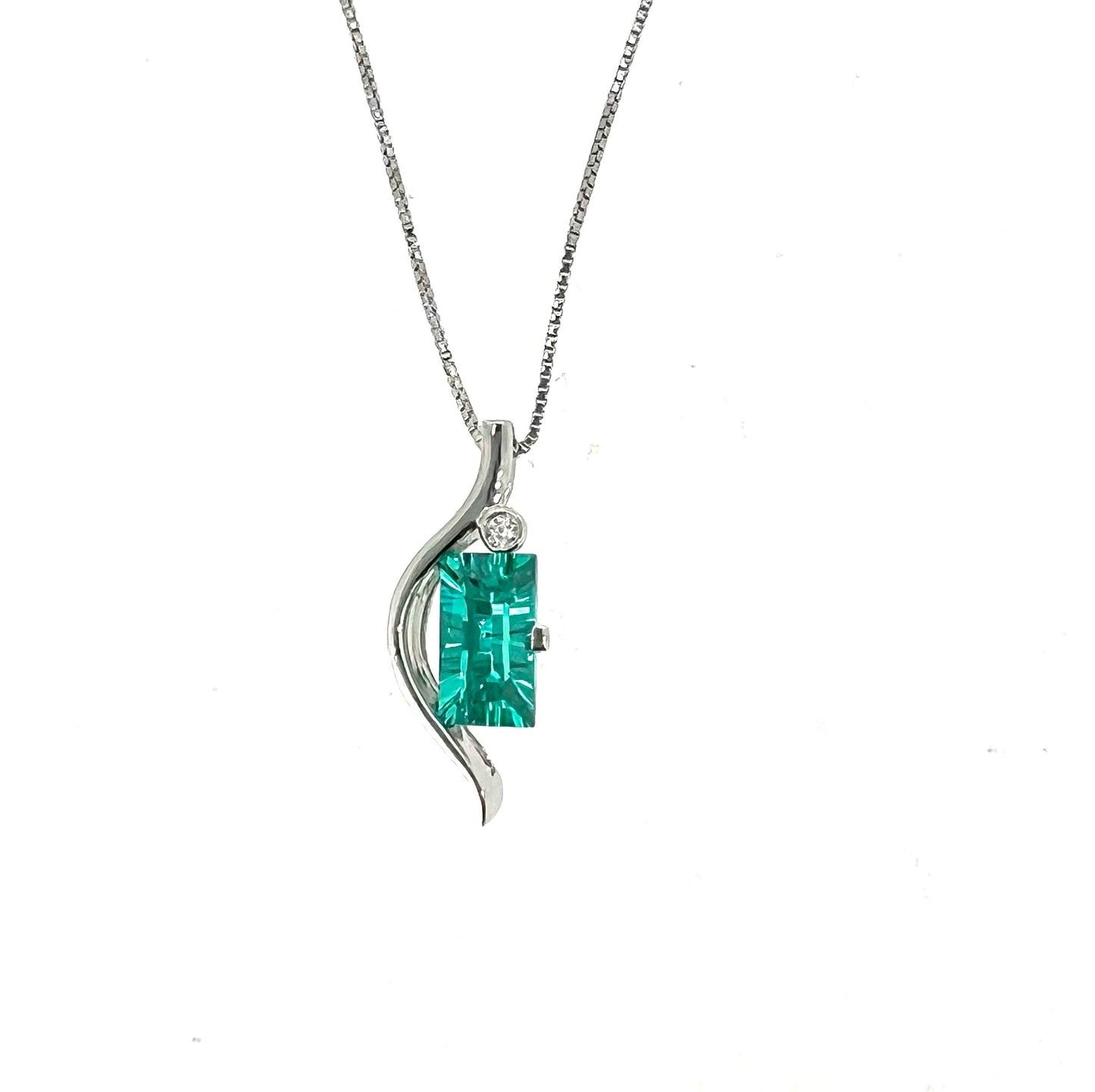 White Sterling Silver Paraiba Rectangle Drop Pendant