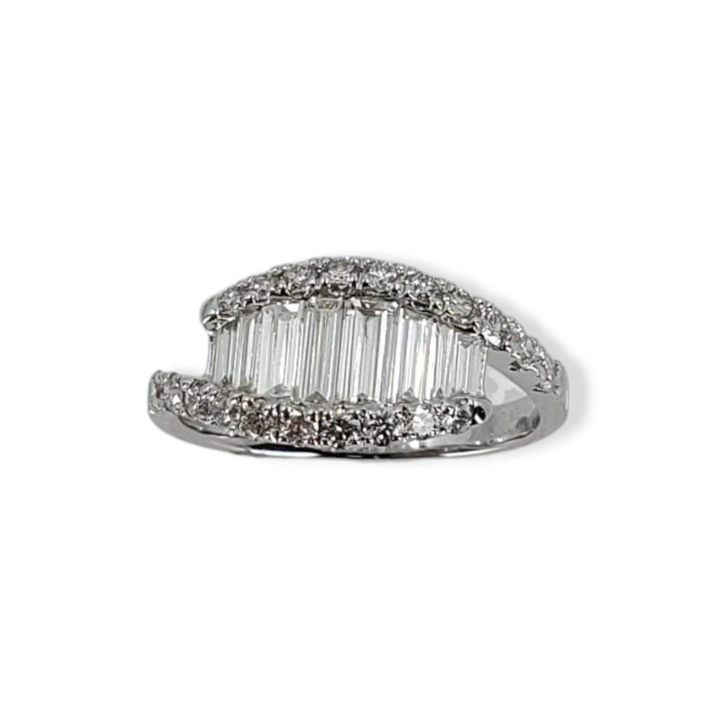 White Gold Baguette Diamond Bypass Ring