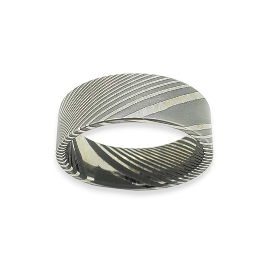 Two Tone Damascus Stainless Steel Wedding Band