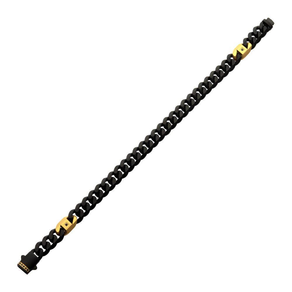 Black/Gold Stainless Steel Kraken Bracelet with Black Sapphire Accents
