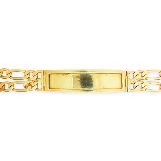 Yellow Gold Rectangular Id Double Strand Figaro Bracelet