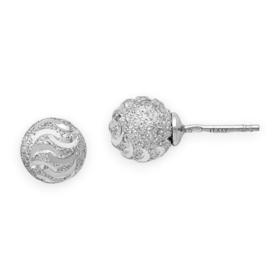 White Sterling Silver Laser Cut Ball Earrings